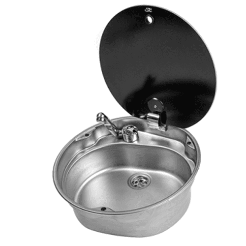Compact Round Sink Frosted Stainless Steel with Glass Lid